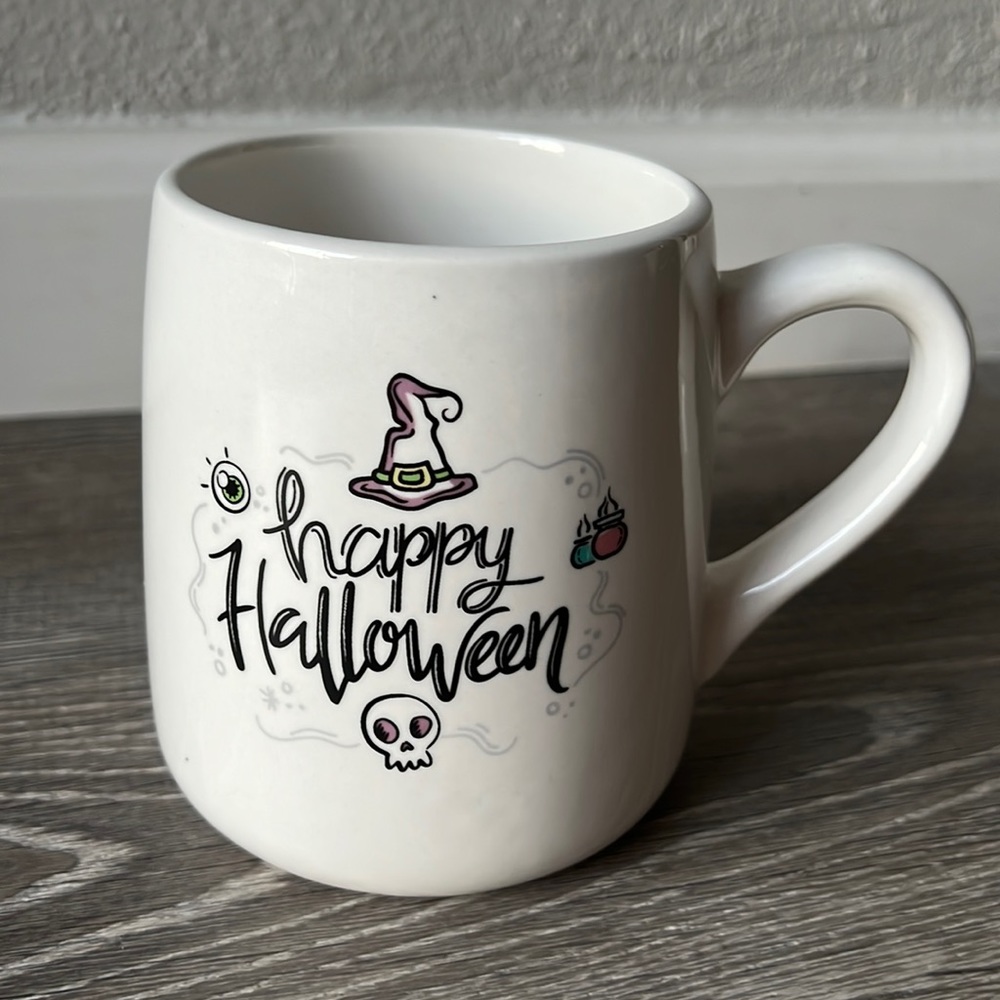 White Happy Halloween witch stoneware decal mug 20 oz 🔮